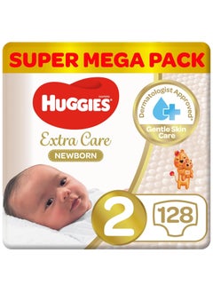 Buy Huggies Extra Care Newborn, Size 2, 4 - 6 kg, Twin Jumbo Pack, 128 Diapers in UAE