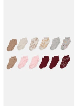 Buy Kids Girl 12 Pairs Printed Socks, Pink Combo in UAE