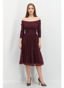 Buy Women Plain Midi Dress, Burgundy in UAE