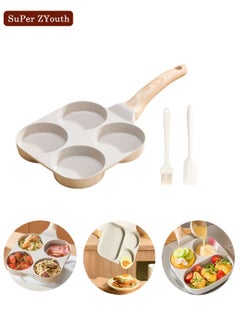 Buy 4-holes Nonstick Frying Pan - with Wooden anti-Scalding Handle,Suitable for All Stovetops to Cook Hamburgers, Eggs, Pancakes, Breakfast, White, 7.2x7.2 inches in Saudi Arabia