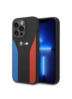 Buy BMW M Collection Liquid Silicone Case With Tricolor Print & Logo For iPhone 14 Pro Max - Black in UAE