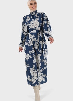 Buy Floral Print High Neck Puff Sleeve Dress in UAE