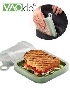 Buy PP Material Portable Lunch Box with Silicone Cover for Toast Sandwich Light Green Foldable Food Storage Lunch Box in UAE