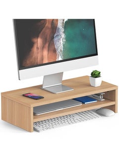 Buy 2 Tier Bamboo Monitor Stand Computer Monitor Desktop Stand Riser with Storage Organizer in Saudi Arabia