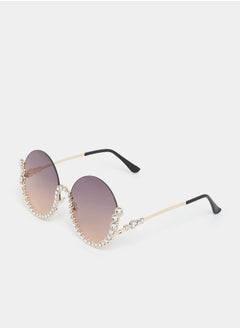 Buy Embellished Round Frame Sunglasses in Saudi Arabia