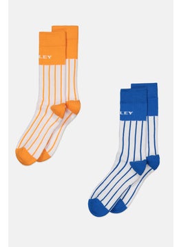 Buy Men 2 Pairs Stripe Socks, Orange/Blue/White in UAE