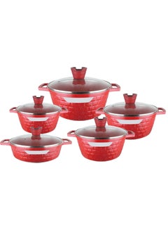 Buy High Temperature Resistant Inner and Outer Granite Coated Non-Stick Cookware Set of 12 Pieces (RED) in Saudi Arabia