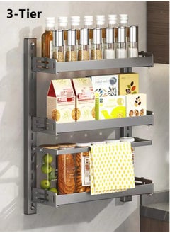 Buy 1-Piece Multifunctional Kitchen Spice Rack Organizer Wall Mounted Storage Rack and Hooks Towel Rack Grey 32x16x65 Centimeter in UAE