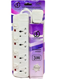 Buy INFLUX Extension cord with 4-Outlet and 3M 1mm wire Power Extension with Surge Protector - Durable Power Extension Cable, Extenson with Individual Safety Buttons, High-Quality plug extension for Home in UAE