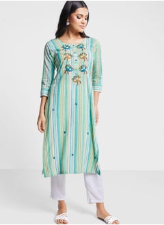 Buy Front Button Printed Embroidered Kurti in UAE