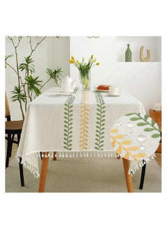 Buy Rectangular Tablecloth, Embroidery Leaf Pattern Tablecloth, Wrinkle Free Cotton Linen, Table Cover for Dining, Kitchen, Buffet, 140,180 Cm in Saudi Arabia