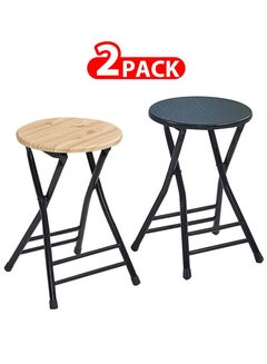 Buy 2 Pack For Folding Stool Round Portable Folding Stool Wood Seat Black Light in UAE
