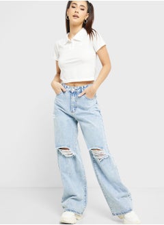 Buy Ripped Detail High Waist Jeans in UAE