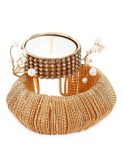 اشتري Decorative Stone Diya with Tealight Candle, Gold & White في الامارات