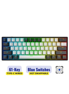 Buy Mechanical Keyboard 61 Keys PBT Translucent Dual-Color Injection Keycaps RGB Backlight Detachable Type-C Wired 60% Gaming Keyboard Black/White - Blue Switch in UAE