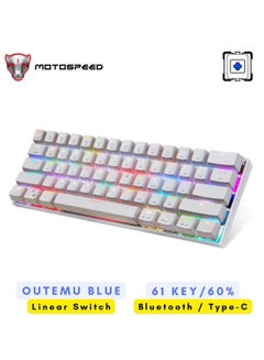 Buy RGB Backlight 61-Key Mechanical Gaming Keyboard NKRO Anti-Ghosting 60% Mech Keeb Bluetooth USB Type-C Wired Dual-Mode - White Outemu Blue Switch in UAE