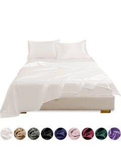 Buy 4pcs Luxury Satin Fitted Sheet Set (1*Flat Sheet + 1* Fitted Sheet + 2*Pillowcases, Without Core), Solid Color Soft Comfortable Breathable Bedding Mattress Protector Set For Bedroom and Guest Room in Saudi Arabia