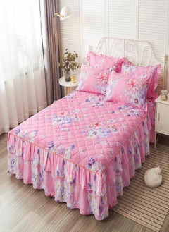 Buy 1/3pcs 15 Inch Drop 3D Digital Floral Pattern Printed Ruffled Bed Skirt Sheets with Pillow Shames Set Soft & Comfortable Bedspread Coverlet Bed Skirts in Saudi Arabia