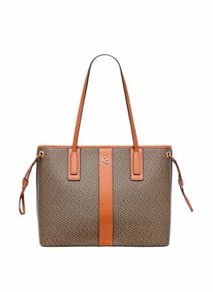 Buy Women Printed Tote Bag with Double Handle and Zip Closure in UAE