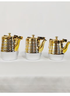 Buy Set of 3 Food Grad Stainless Steel Arabic Style Teapot Luxury Design Tea Serving Pot with Attached Lid in UAE