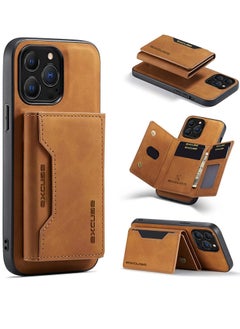 اشتري Wallet Case Compatible with iPhone 14 Pro Max, Excuse Premium Leather Phone Case Back Cover Magnetic Detachable with Trifold Wallet Card Holder Pocket for iPhone 14 Pro Max (Brown) في الامارات