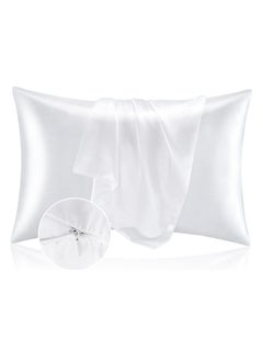 Buy Satin Pillowcase with Zipper 2 Pack, White Pillow Cases Standard Size, Super Soft and Cooling Similar to Silk Pillow Cases, Gift for Women Men(20x26 Inches) in Saudi Arabia