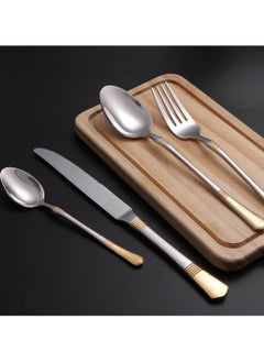 اشتري Elegant Stainless Steel Cutlery Set 30 Pcs: Spoon, Fork, and Knife Bundle Comes In Wooden Box With Transparent Lid في مصر