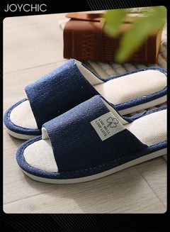 Buy New Style Home Linen Slipper Indoor Non-slip wear-resistant Bedroom Slipper Sweat-absorbing and Breathable Flat Slides Navy Blue in UAE