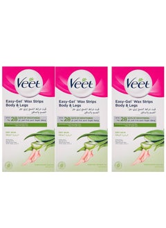 Buy Pack Of 3 Veet Gel Wax Strips For Easy Hair Removal Of Body And Legs For Dry Skin With Aloe Vera Extract Pack Of 20 Wax Strips in Saudi Arabia