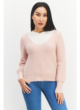 Buy Women Knitted Long Sleeve Sweater, Pink in UAE