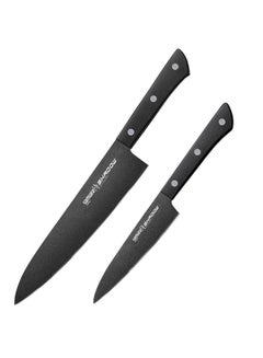 Buy Samura Shadow Set Of 2 Kitchen Knives: Chef'S Knife Utility Knife With Black Non-Stick Coating in UAE