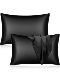 Buy Satin Silk Pillow Case Cover for Hair and Skin, Soft Breathable Smooth Both Sided Silk Pillow Cover Pair (King - 50 x 102cm - 2pcs - Black) in UAE