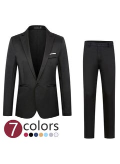 اشتري Cross-border foreign trade 2023 new mens fashion business slim suit suit casual suit two-piece wholesale Black في الامارات