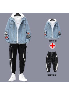 Buy Mens Casual Denim Jacket  Pants Set Spring No. 8 light blue + overalls in UAE