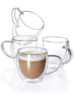 Buy Double Wall Coffee Tea Cup With Handle 250 ML Set of 4 in UAE