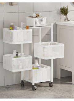 Buy 4 Layer Bathroom Organizer Basket Square White With Wheels White 4 Layer in Saudi Arabia