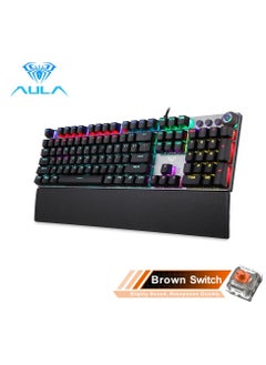 اشتري Mechanical Gaming Keyboard NKRO with Wrist Rest RGB Backlit Volume/Lighting Control Knob Fully Programmable 108-Keys Anti-Ghosting Wired Computer Keyboards for Office/Games, Brown Switch في الامارات