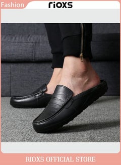 Buy Men's Flat Mules Closed Toe Clog Sandals Faux Leather Fashion Slippers Slip-On Backless Mule Shoes in Saudi Arabia