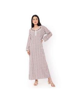 اشتري LONG UNIQUE STYLE PRINTED NECK EMBROIDERED CASUAL ARABIC KAFTAN JALABIYA DRESSES في السعودية