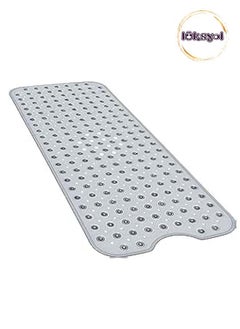 Buy LUKSYOL Anti-Slip Bath Mat 40x16in with Suction Cups And Drain Holes, Clear Gray Shower And Bathtub Mat for Kids And Adults, Enhance Bathroom Safety And Comfort in UAE