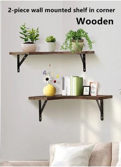 اشتري 2-Piece Wall Display Shelf in Corner/Wall Hanging Storage Rack Wooden 40 x 29.5 x 15 Centimeter في الامارات