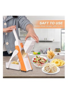 Buy Safe Slicer Mandoline Cutter for Various Vegetables, a Versatile Chopper for Kitchen Accessories, Creates Preset Salad Thickness with Adjusters, It is Easy to Use and Clean, and has a Slim Storage in UAE