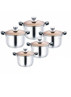 Buy Set of 10 Cookware Set  Stainless Steel Soup Pots Set with Tempered Glass Lid in UAE