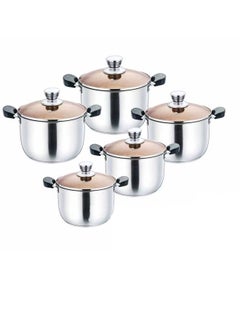 Buy Set of 10 Cookware Set  Stainless Steel Soup Pots Set with Tempered Glass Lid in UAE