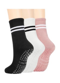 Buy 3 Pairs Yoga Socks For Women，Non Slip Socks Pilates Socks For Yoga,Pilates， Ballet, Dance，white，black，pink in Saudi Arabia