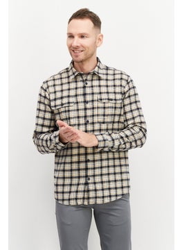 Buy Men Regular Fit Long Sleeve Checkered Casual Shirt, Beige Combo in Saudi Arabia