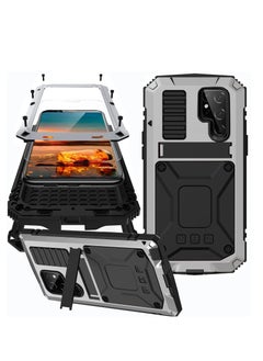 Buy For Samsung S23 Ultra Phone Case, Metal Hard Armor Phone Cover with Camera Protection Heavy Duty metalicas Military Grade, Suitable for Galaxy S23 Ultra 5G 2023 Phone Case (Silver) in Saudi Arabia