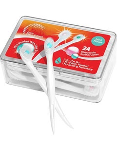 Buy 24 Pcs Disposable Toothbrushes with Toothpaste and Pick for Work or Travel, Mini Travel Toothbrushes in Saudi Arabia