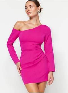 Buy Fuchsia Fitted Draped Woven Short Elegant Evening Dress TPRAW24EL00083 in Egypt