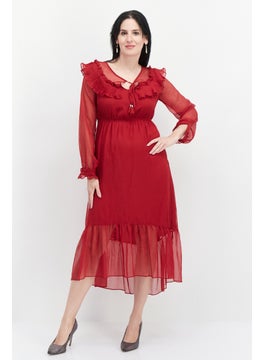 Buy Women Textured Midi Dress, Red in UAE